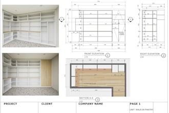 draft wardrobe, cabinet, and furniture technical drawing with 3d rendering