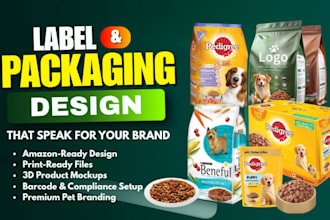 design amazon ready pet food label, supplements packaging for pet care brands