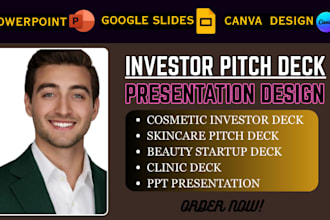 create pitch deck for skincare startup, cosmetic brand and beauty clinic