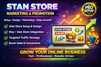 do stan store marketing, stan store setup, stan store design, and etsy stan