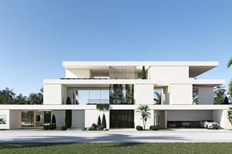 redesign villa building, modern facade render,2d layout plan,3d visualize garden