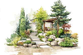 draw watercolor drawings of landscape designs or home