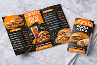 do business brochure design, bifold design, food menu trifold brochure design