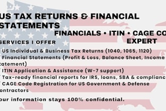 prepare US tax returns, financial statements, itin and cage code registration