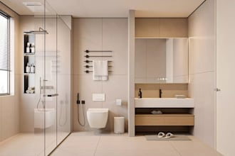 design realistic 3d residential spa style bathroom toilet and shower interior