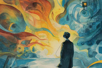 make surreal watercolor painting for music album cover art