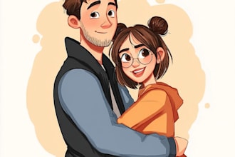 create a cute cartoon couple illustration