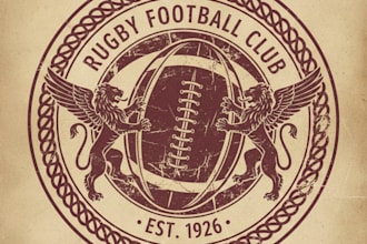 design a powerful vintage rugby ball logo