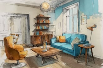 sketch design your interior room in my watercolor style