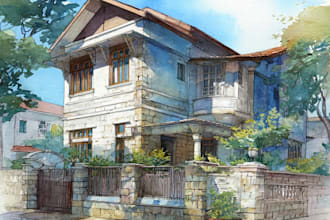 paint your house in watercolor painting style
