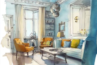 sketch design your interior room in my watercolor style