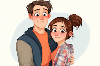 illustrate a lovely cartoon couple portrait