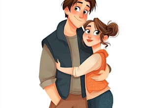 create a cute animated couple illustration