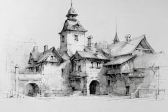 sketch houses and buildings