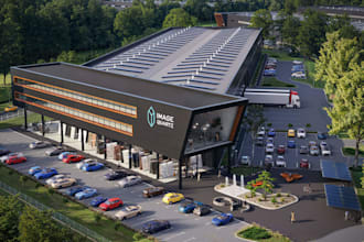 remodel warehouse exterior rendering,commercial complex design,cgi shopping mall
