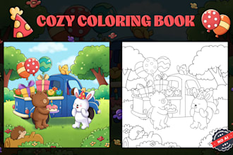 draw cute cozy bold and easy coloring book pages for KDP