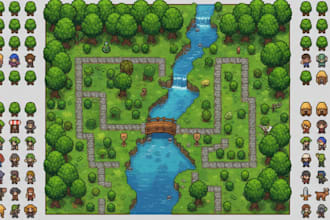 make pixel art tileset, tile map pixel art assets, 2d game pixel art background
