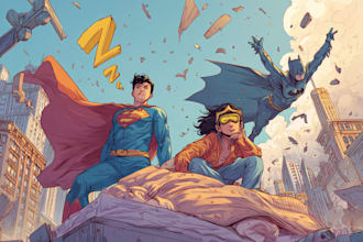 illustrate action packed superhero comic panels