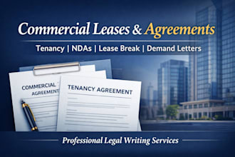 prepare commercial lease, tenancy agreement, break lease, demand letter, nda