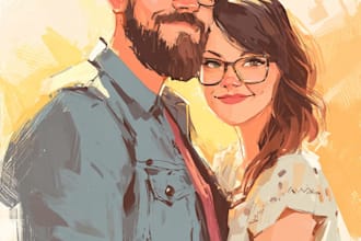 draw a custom cartoon couple portrait