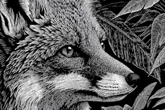 illustrate botanical and animal linocut vector illustration