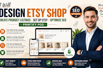 design etsy shop create product listings set up etsy optimize SEO printify pod