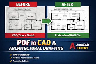 redraw architectural drawings, pdf to cad, pdf to dwg in autocad