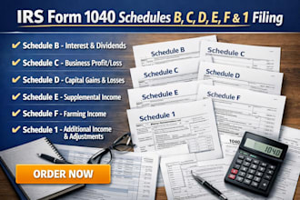 prepare and file schedule b c d e f and schedule 1 for irs 1040