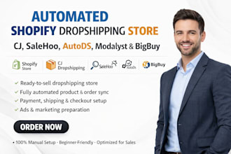 design automated shopify cj dropshipping store salehoo autods modalyst bigbuy