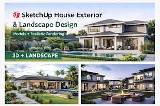 design your house exterior using sketchup with 3d modeling and landscape