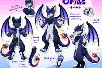 draw professional furry art,fursona,anthro or cute chibi character,refrece sheet