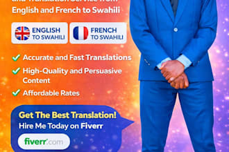 write and translate english and french to swahili