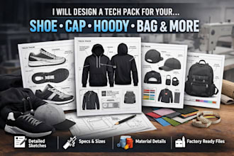 design techpack for bags cap hoody and for streetwear
