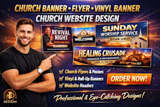design church banner flyer, vinyl banner, church website, event poster design