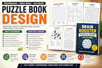 design a professional puzzle book, word search, sudoku, maze, and activity book