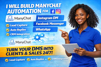 build manychat bot automation for instagram dm facebook messenger and whatsapp