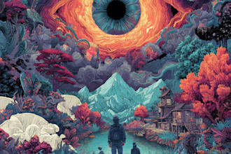 create a unique psychedelic surrealistic illustration for album cover