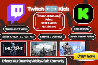boost twitch live viewers, channel promotion, twitch affiliate, partner, logo