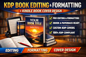 kdp book editing, book formatting, amazon kindle formatting, book cover design