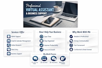 virtual assistant for admin, research and business support