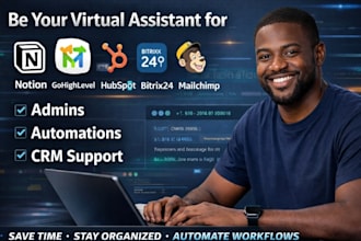 be your virtual assistant for notion, gohighlevel, hubspot, bitrix24, mailchimp