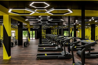 renew gym interior, fitness center, sport facility, workout space, layout plan