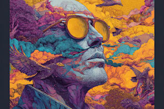 create a unique psychedelic surrealistic illustration for album cover