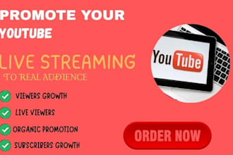 247 live stream youtube viewers with organic promotion and thumbnail