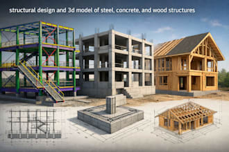 do structural design and 3d model of steel, concrete, and wood structures