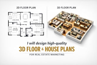 design high quality 3d floor, house plans for real estate marketing