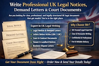 write professional UK legal notices, demand letters and court documents