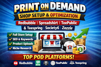 setup redbubble spreadshirt teepublic teespring society6 zazzle pod store