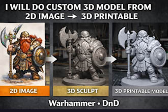 do custom 3d model from 2d image photo sketch 3d printable 3d miniatures and dnd
