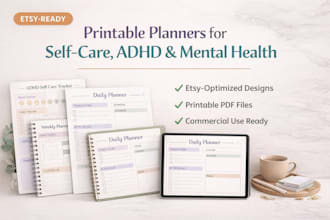 design etsy ready printable planners for selfcare, adhd and mental health